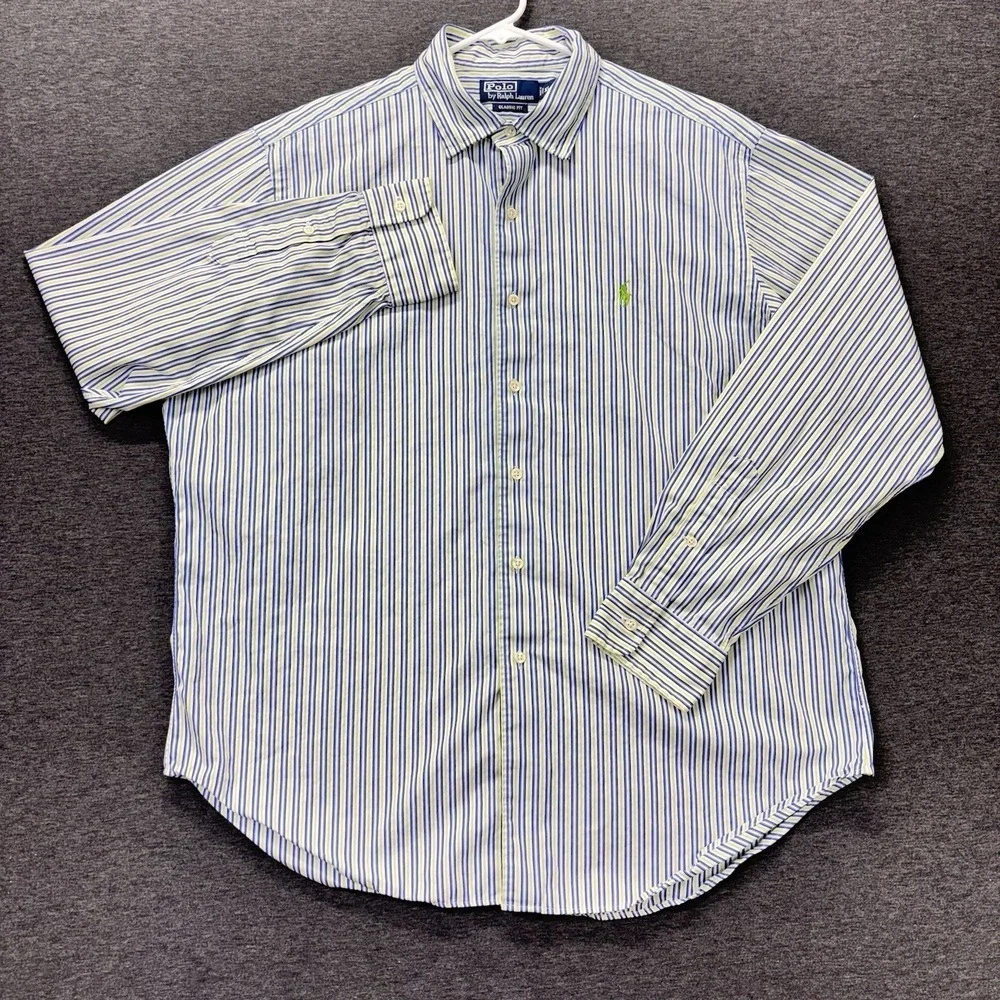Vintage‎ polo Ralph Lauren shirt mens XL classic fit striped long sleeve Preppy
